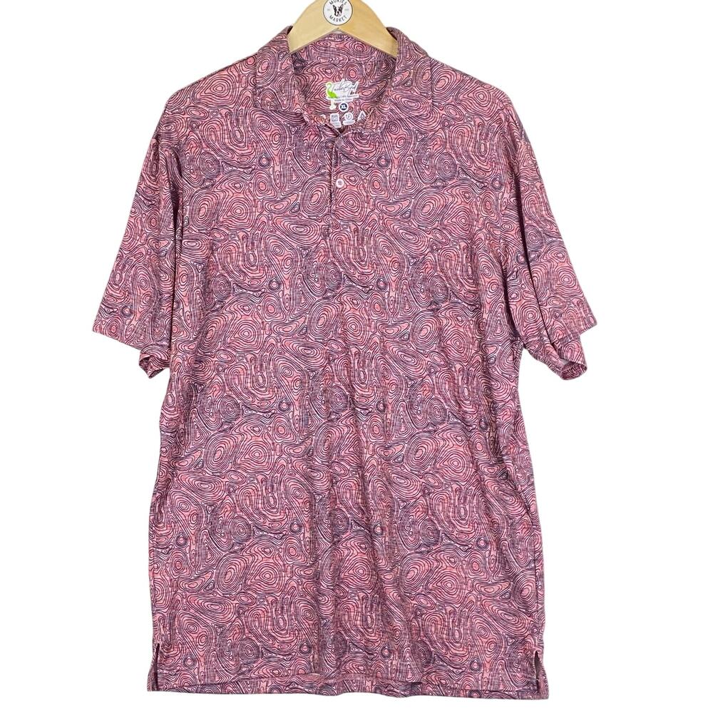 TailorByrd Performance Golf Polo Mens Sz XL Nantucket Red Swirls Geometric Print